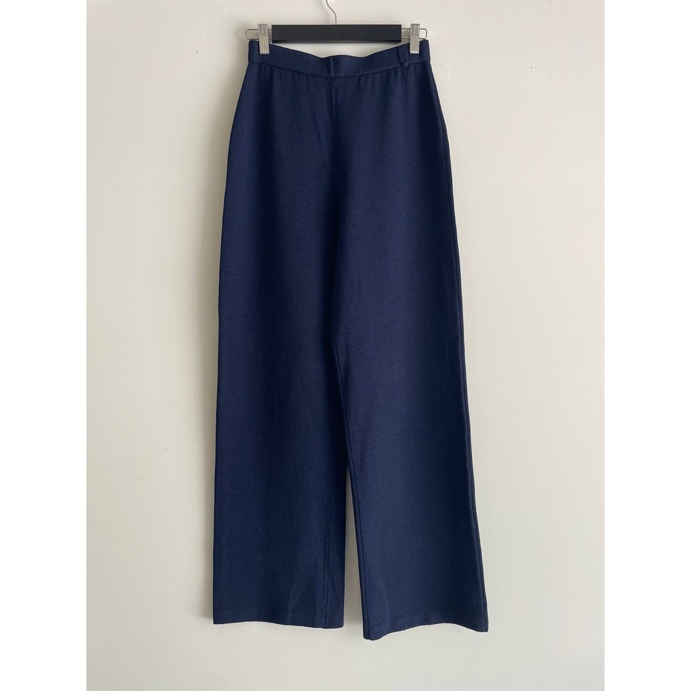 St John Sport Wool Women Santana Knit Pants Navy Blue Wide Leg Wool Blend Size P